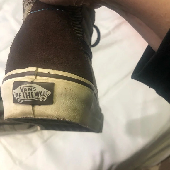 Vans Off The Wall Sk8-Hi shoes Brown Suede/Tan canvas/teal stitching US 6 - Picture 11 of 11